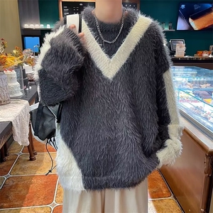 情侣款星星条纹毛衣秋冬季复古宽松休闲美式针织衫套头上衣男图片