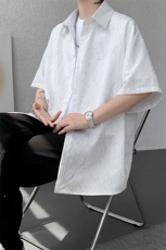 裂纹印花衬衫男短袖夏季宽松寸衫大码痞帅半袖衬衣外套DC28007P38，男装衬衫，电商B312