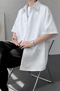 裂纹印花衬衫男短袖夏季宽松寸衫大码痞帅半袖衬衣外套DC28007P38图片