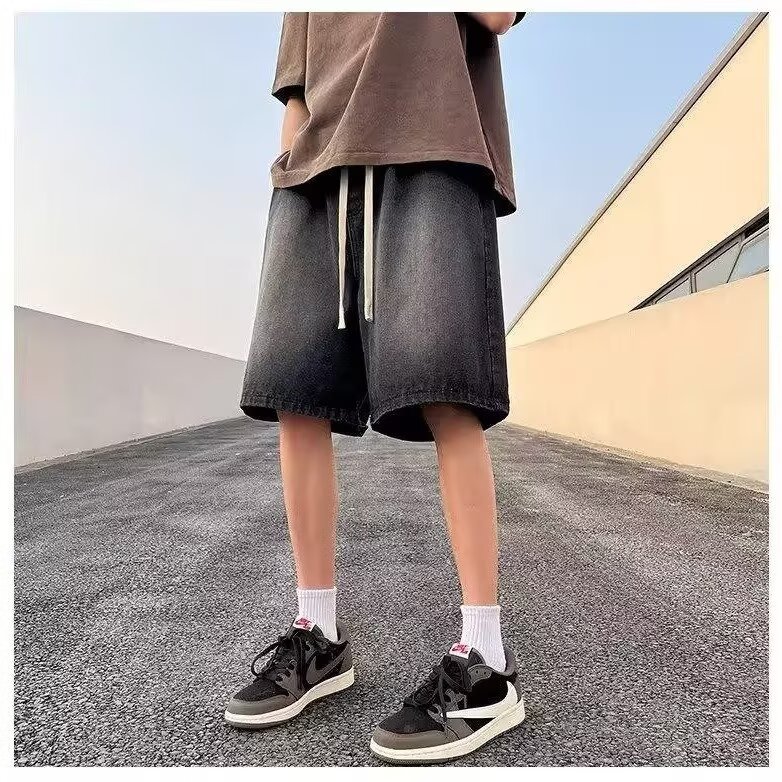 牛仔裤男短裤夏五分裤宽松磨白系带P34YA109,男装牛仔裤,星座1112-1