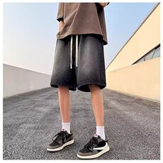 牛仔裤男短裤夏五分裤宽松磨白系带P34YA109，男装牛仔裤，星座1112-1