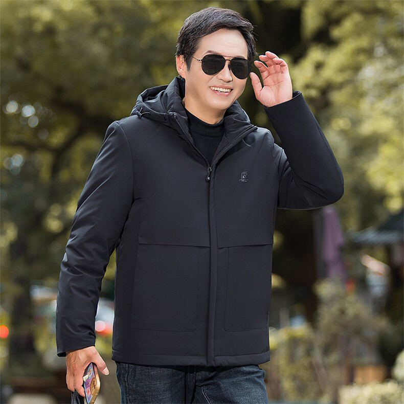 新款男士休闲冬装外套中老年羽绒服男中长款加厚连帽爸爸装,男装羽绒服,钱塘6003（原4033）