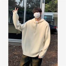 网图84571-P75半拉链连帽毛衣男秋冬慵懒百搭套头加厚针织帽衫潮，男装针织衫/毛衣，电商D310B