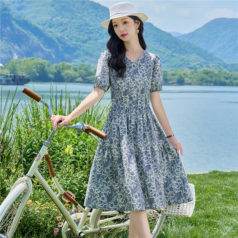 6802时尚印花抽绳显瘦连衣裙,女装连衣裙,倪叶myz