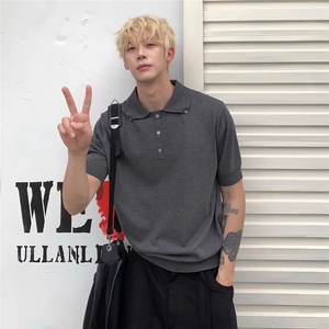 潮男老钱风冰丝凉感Polo领针织T恤纽扣百搭高级感透气短袖T T846图片