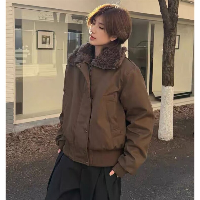 翻领毛领截短宽松夹棉外套冬季女加厚飞行员夹克棉服网B131-P93，男装夹克，星座910-1