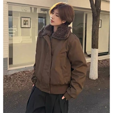 翻领毛领截短宽松夹棉外套冬季女加厚飞行员夹克棉服网B131-P93，男装夹克，星座910-1