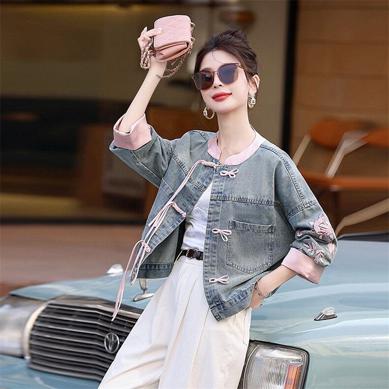 新中式牛仔外套女2025春秋新款国风元素改良盘扣休闲时尚减龄上衣,女装牛仔外套,星宇服饰
