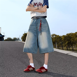 七分牛仔裤男女士韩版潮流帅百搭宽松2025夏季ins短裤RK2853-P43图片