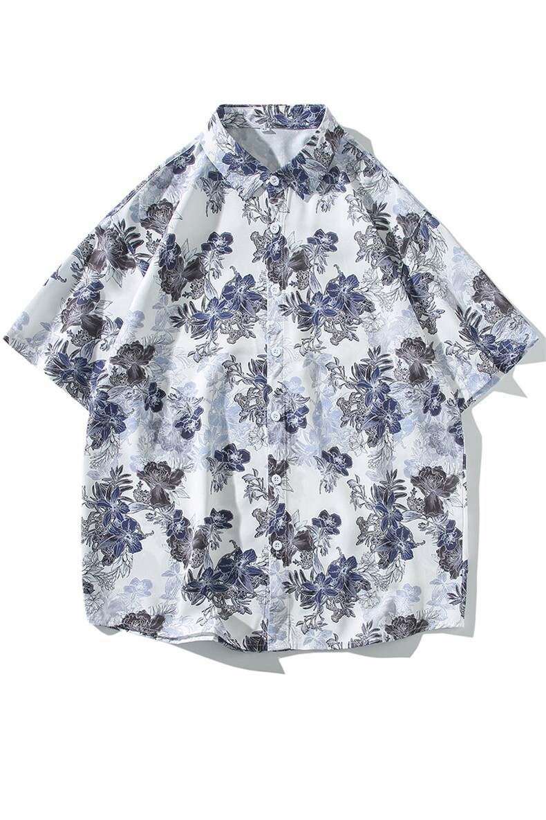 精品花衬衫大码男短袖夏季痞帅休闲上衣服外套翻领衬衣A012/P35,男装衬衫,电商A012