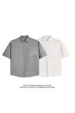 美式工装衬衫短袖夏季宽松纯棉脏染衬衣男A436-0628-P4569，男装衬衫，电商A436
