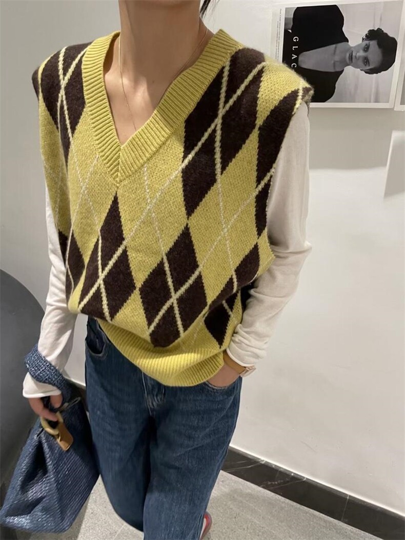 秋装新款菱格全羊毛背心，女装背心吊带，AMBER ZHANG