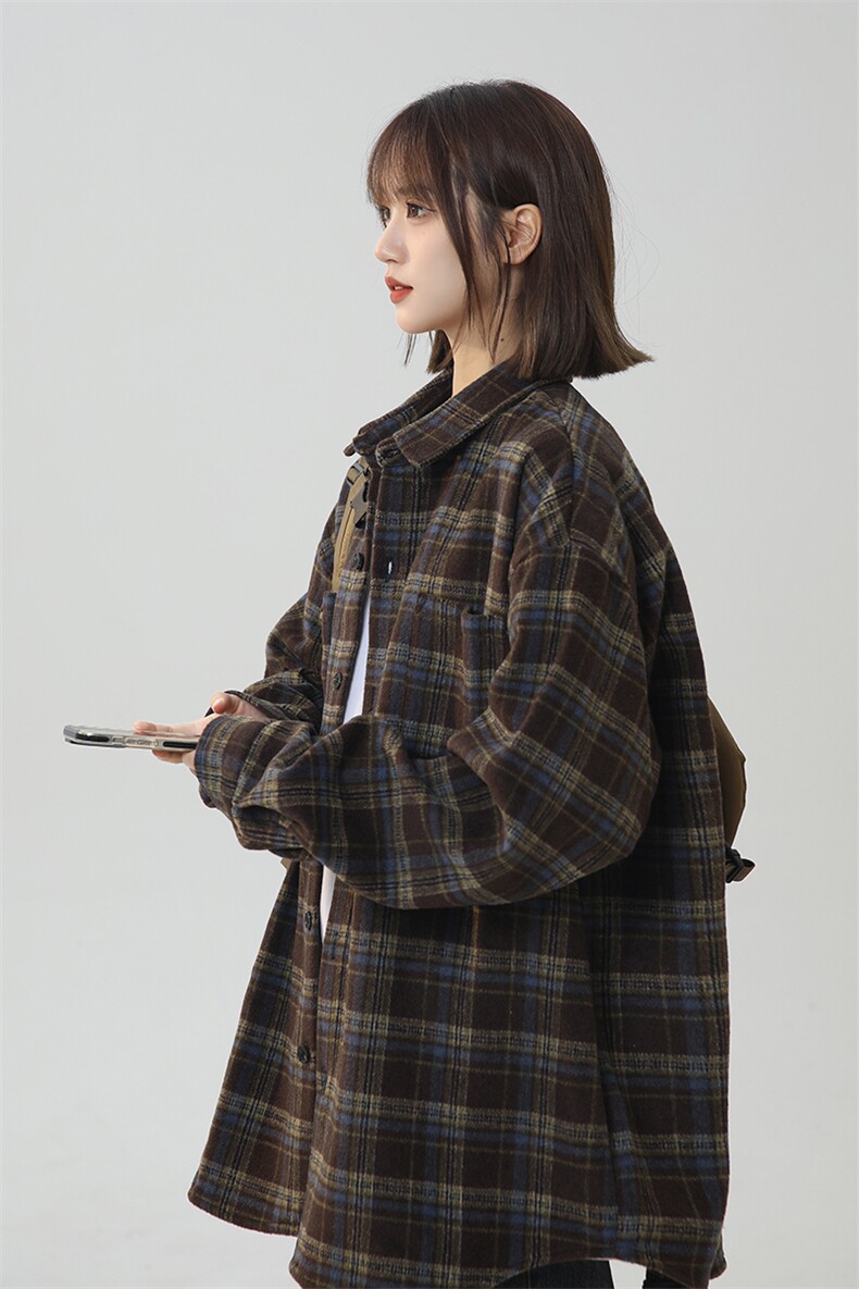 现货潮流复毛呢古格子大码宽松翻领长袖衬衫225-2-CS711-P58,男装衬衫,星座225-2