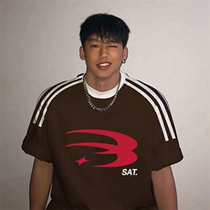 夏季美式高街重磅纯棉三条杠织带撞色男女短袖T恤ZD322-特P30，男装T恤，电商A486
