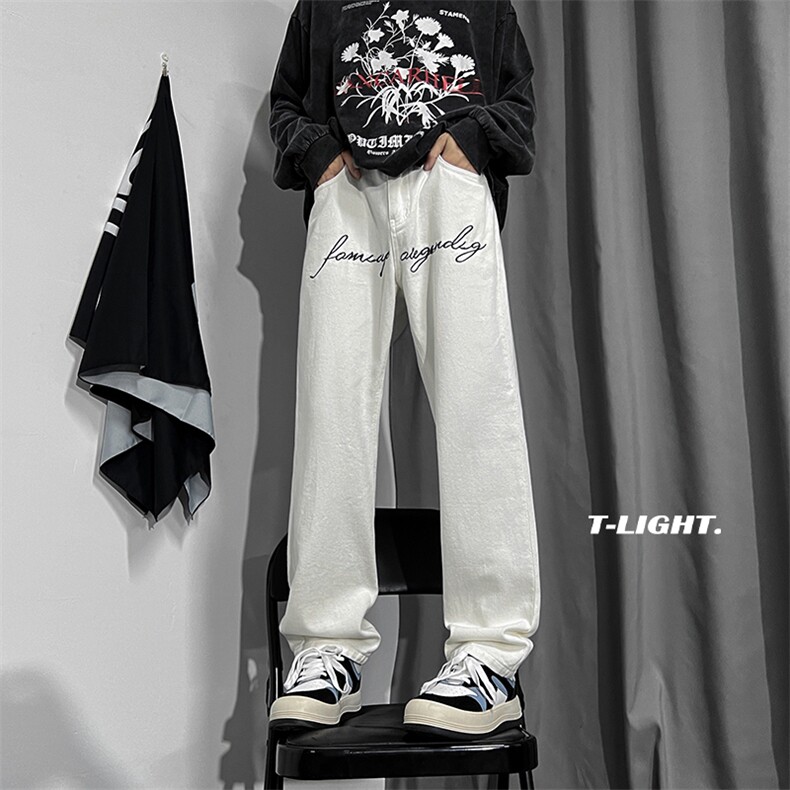 秋冬美式加绒高街刺绣直筒牛仔裤货号K670P55控价78加绒P65控价88,男装牛仔裤,电商A063