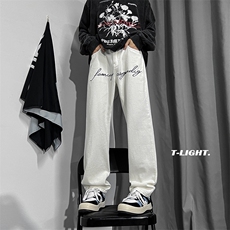 秋冬美式加绒高街刺绣直筒牛仔裤货号K670P55控价78加绒P65控价88，男装牛仔裤，电商A063