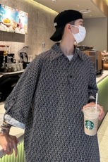 C8075/P35新款夏季冰丝宽松印花五分袖衬衣男大码潮个性衬衫上衣，男装衬衫，电商A141