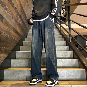 美式高街牛仔裤男韩版潮个性直筒2024春季ins百搭长裤RK1339-P45图片