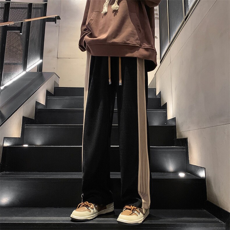 K3639-P48加绒55秋冬加厚美式潮牌灯芯绒织带垂坠感拖地休闲男裤图片
