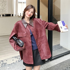 2024【新现货】复古做旧拼接撞色实计感皮外套082-5888P175K248，女装皮衣，浙宝192（原082）