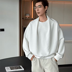 辰皇后设计款白色卫衣男款秋冬季圆领重磅外套痞帅高级感男模穿搭，男装卫衣，电商B331