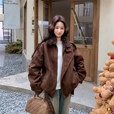现货羊羔毛翻领加绒加厚鹿皮绒冬派克服2C293-Q910-P235-K348，女装派克服，2C293
