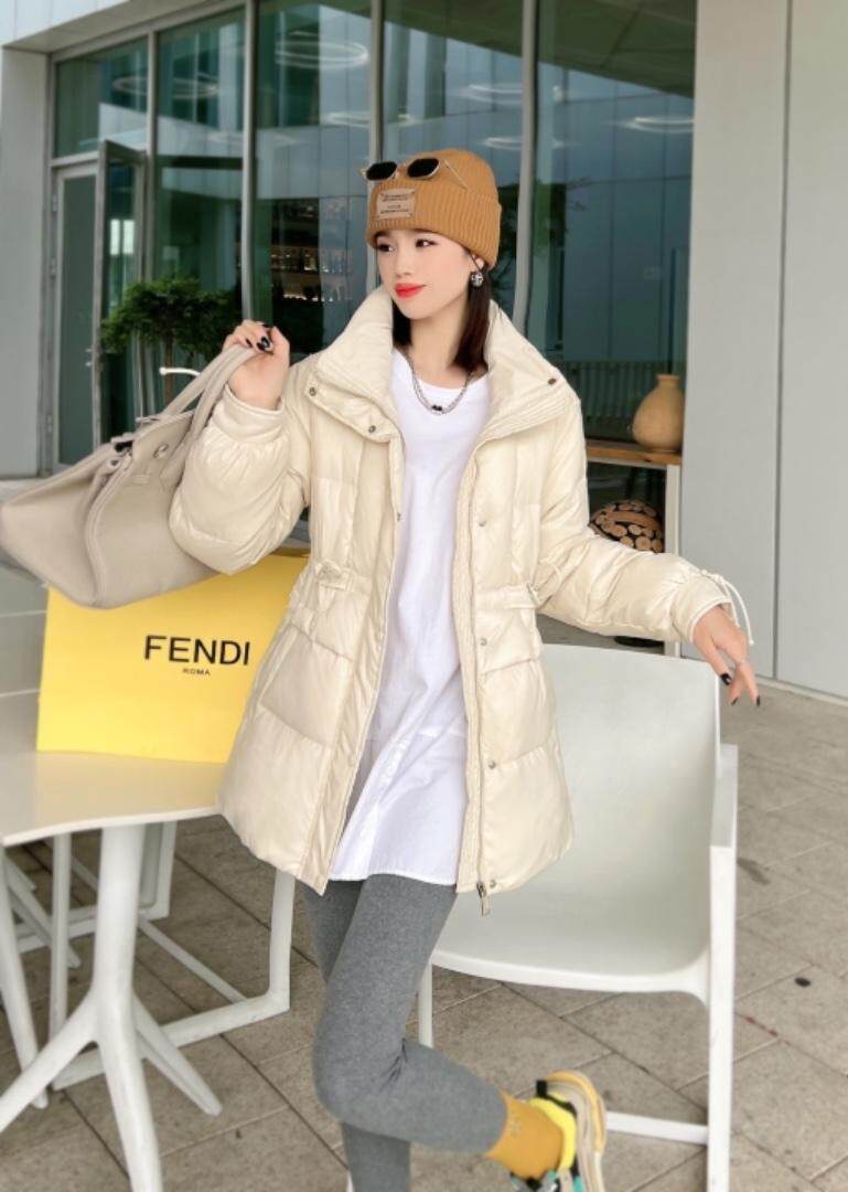 2021年冬季新款中长款修身显瘦抽绳羽绒服，女装羽绒服，梦中秋月