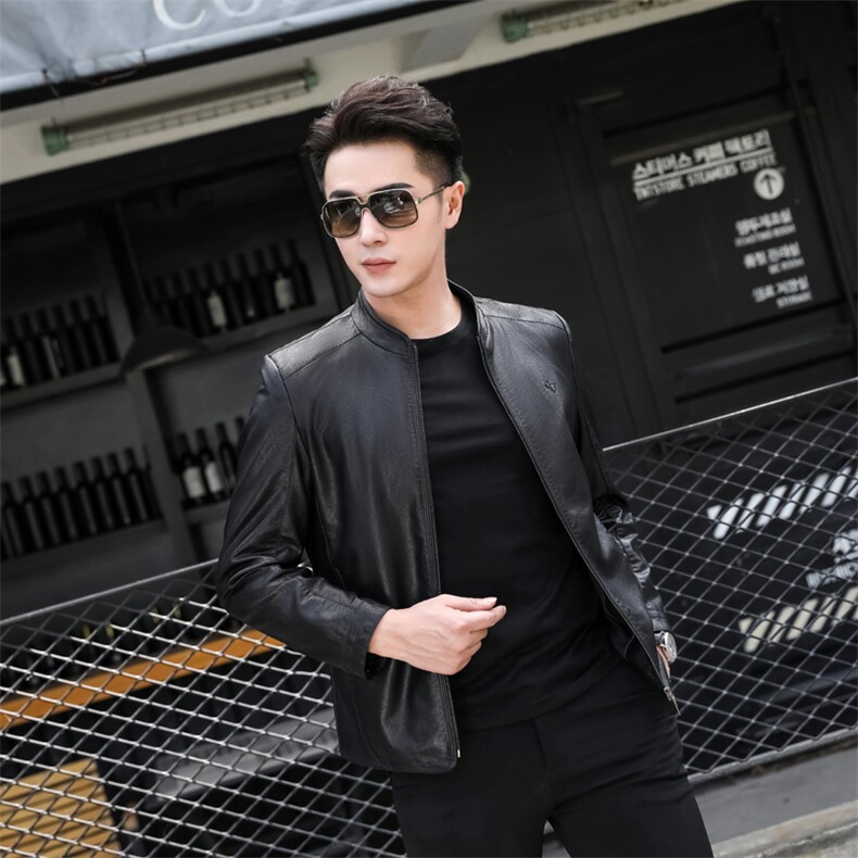 春秋冬商务休闲男外套中青年立领纯色开衫免烫夹克BABL069-P178,男装皮衣,星座1105-3