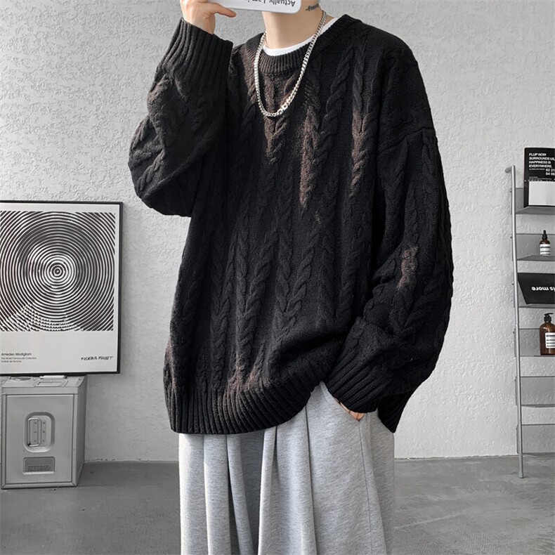 8XL-M麻花毛衣男休闲大码慵懒风情侣圆领针织衫线衣外套MY1512P65图片