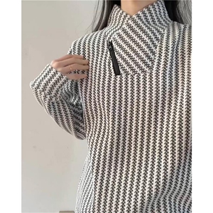 高品质春装新款老钱风美式高街鱼骨纹斜拉链解构高领卫衣长袖t恤图片