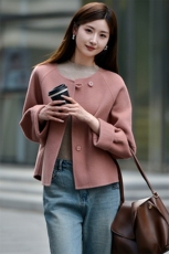 2025年秋季通勤长袖圆领插肩袖短款双面呢羊毛大衣，女装双面呢大衣，森墨