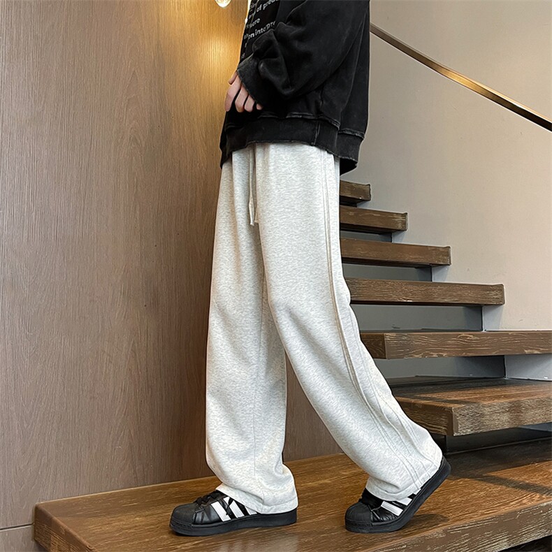 重磅直筒卫裤M~8XL大码褶皱侧条纹裤子休闲运动阔腿长裤KZ1901P50，男装休闲裤，电商B238