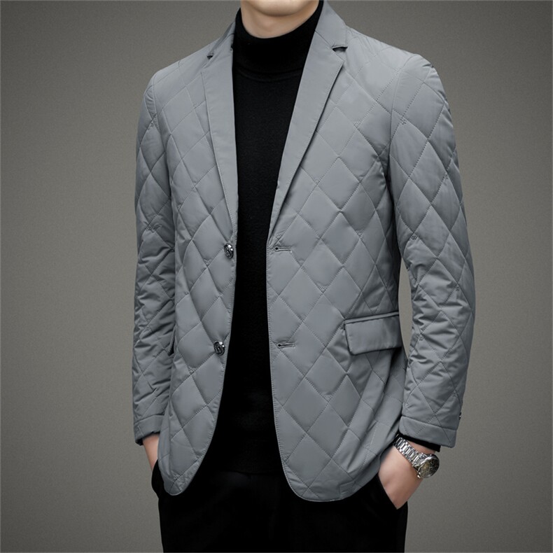 羽绒服男士西装冬季加厚保暖上衣新款中年商务休闲白鸭绒西服外套,男装羽绒服,电商B212（原钱塘6029）