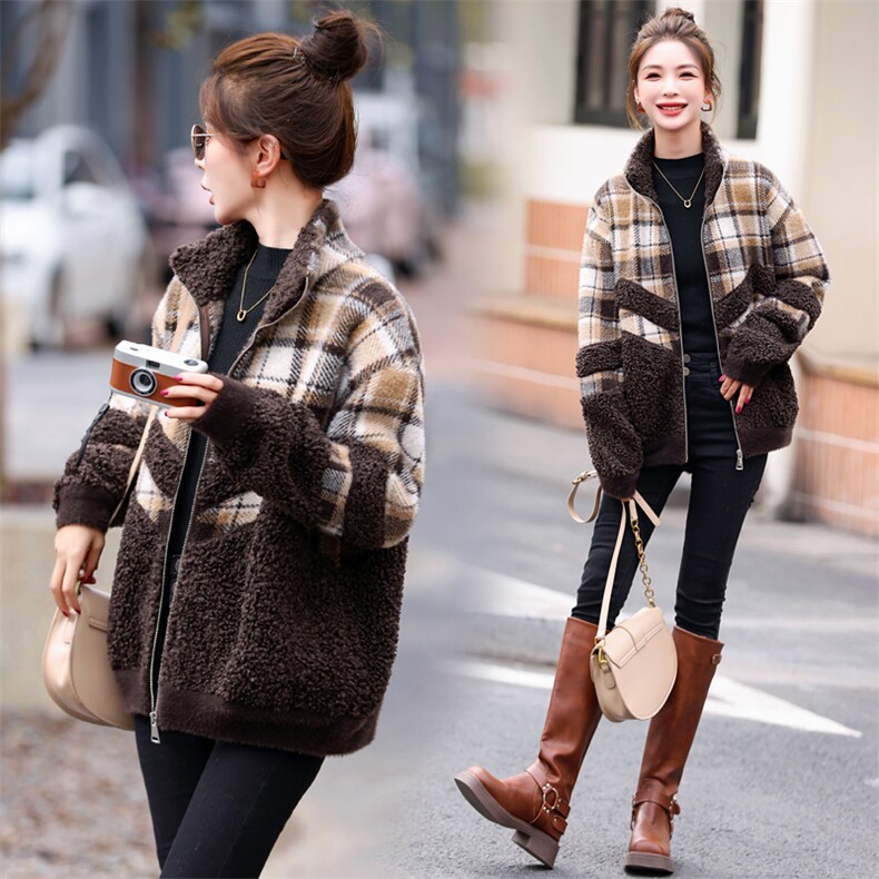 【大量现货】意芙YF9566/2025冬仿羊羔毛绒皮毛一体双11主推新款，女装棉衣/棉服，意芙