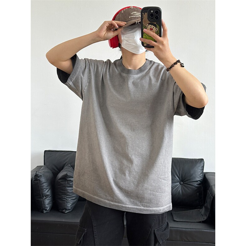 260G重磅纯棉短袖t恤男士夏季复古水洗做旧 TX95-P35图片