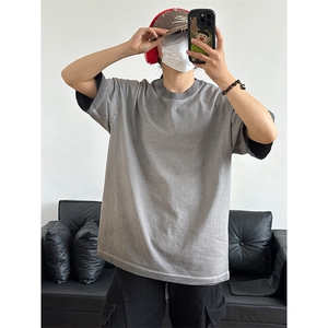 260G重磅纯棉短袖t恤男士夏季复古水洗做旧 TX95-P35图片