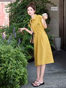 高级感刺绣翻领连衣裙女2025夏季新款减龄气质收腰显瘦休闲衬衫裙图片