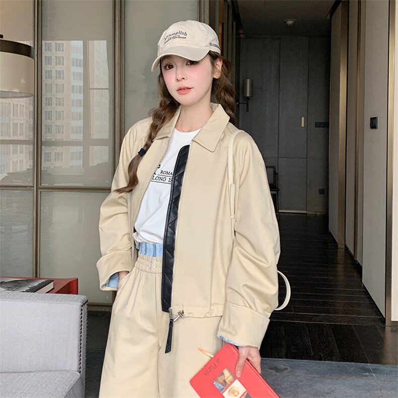 韩版小众设计2025春装ootd穿搭减龄休闲棒球服夹克外套长裤,女装短外套,2C372