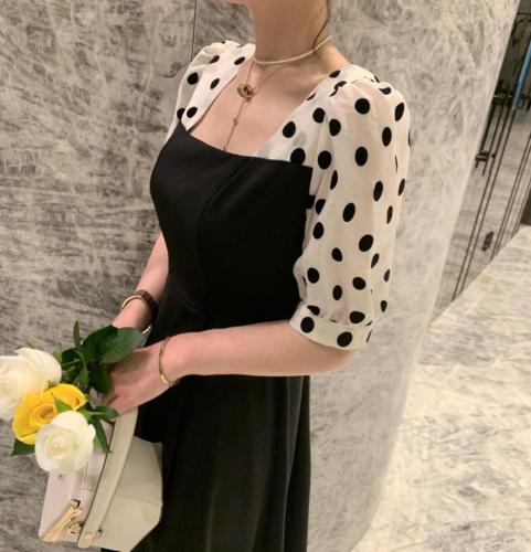 夏款袖口拼色连衣裙,女装连衣裙,U·M