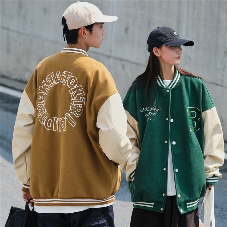 主推 情侣装秋 拼接毛巾绣棒球服呢料夹克外套潮 G1016 P108女类图片