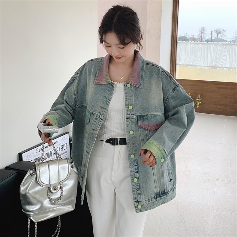 美式复古牛仔外套女2025春季新款盐系宽松小个子休闲渐变夹克上衣,女装短外套,浙宝305