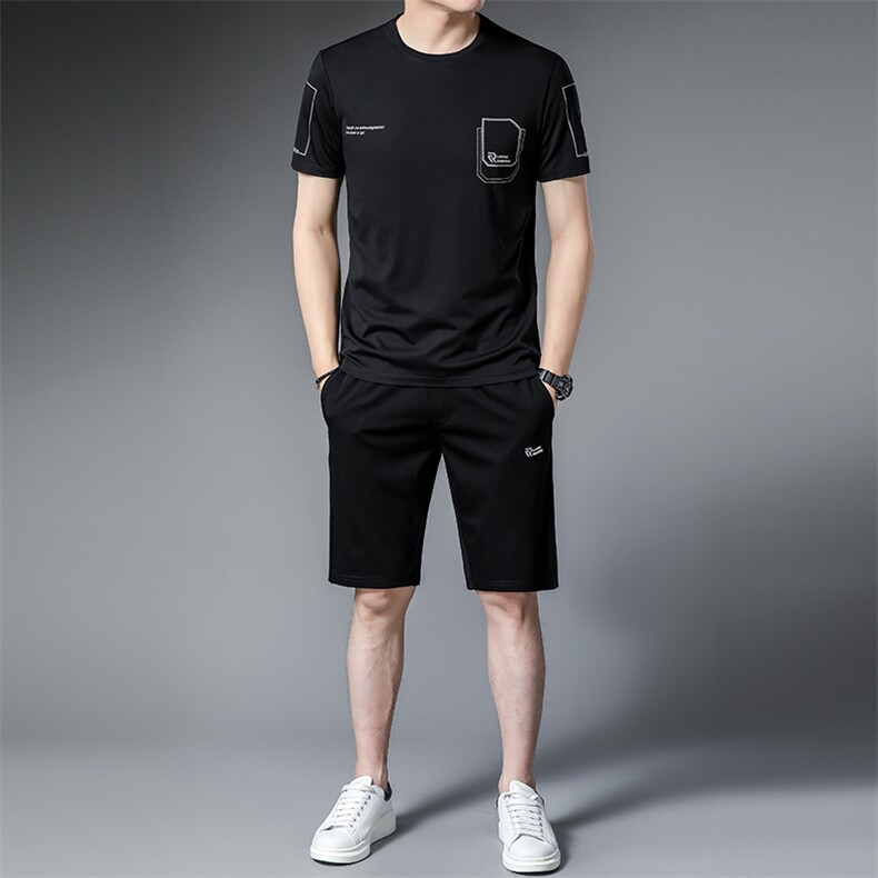 男士休闲套装2023年新款夏季潮牌短袖短裤冰丝宽松运动服两件套,男装休闲套装,电商B212（原钱塘6029）