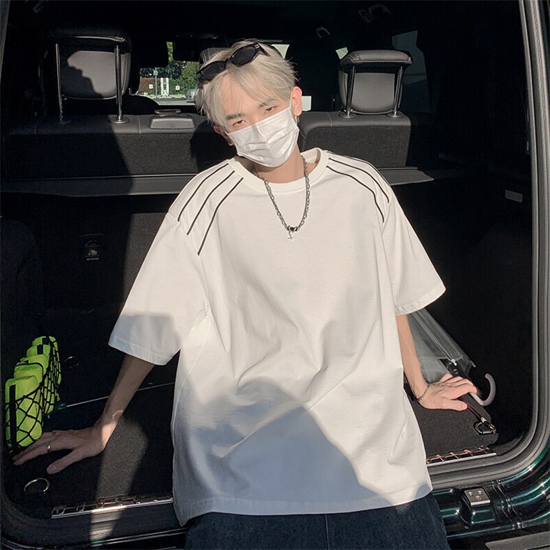 特批P30无差价夏季美式解构线条设计垫肩男宽松大码短袖T恤T5139,男装T恤,电商A001-1