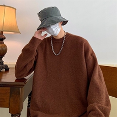纯色圆领毛衣男女简约宽松秋冬新款加厚oversize潮流打底针织毛衫，男装T恤，星座506A