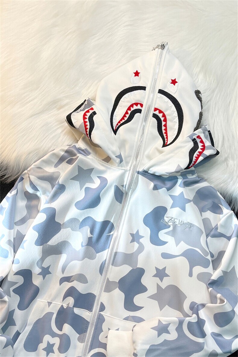 美式高鲨鱼拉链刺绣卫衣男女同款情侣春秋薄款hiphop原创连,男装卫衣,星座505-2（原电商A260-1)