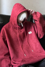 麂皮绒秋季新款笑脸小标宽松落肩连帽卫衣JK23340特批43控69，男装卫衣，星座605(原A050)