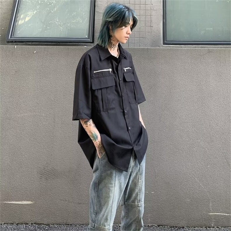 夏季新款衬衫潮流慵懒男方领衬衫G13P35图片
