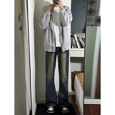B221美式ins高街暗黑光版修身微喇牛仔裤LK23137-P55控78，男装牛仔裤，电商B221