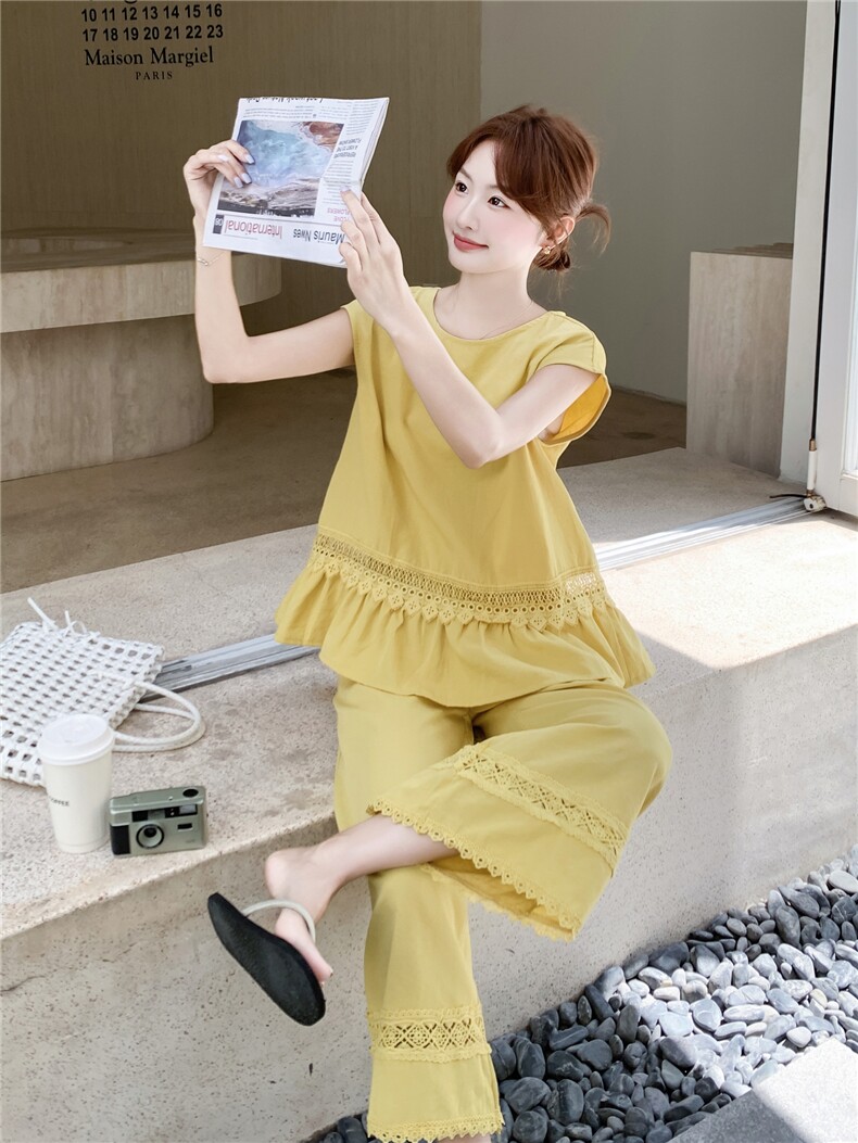 主推重工艺拼接蕾丝女夏新款休闲减龄穿搭两件套A2608-139-K218,女装套装/套裙,美静678