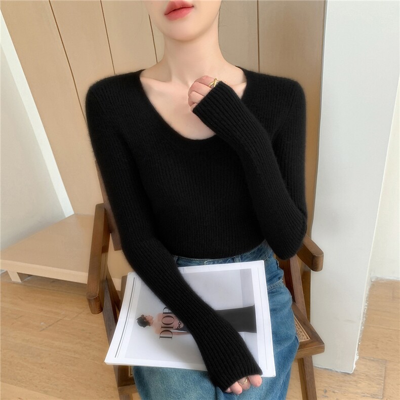 2025年秋季新款百搭女士12针抽条U领,女装羊绒衫,百越羊绒